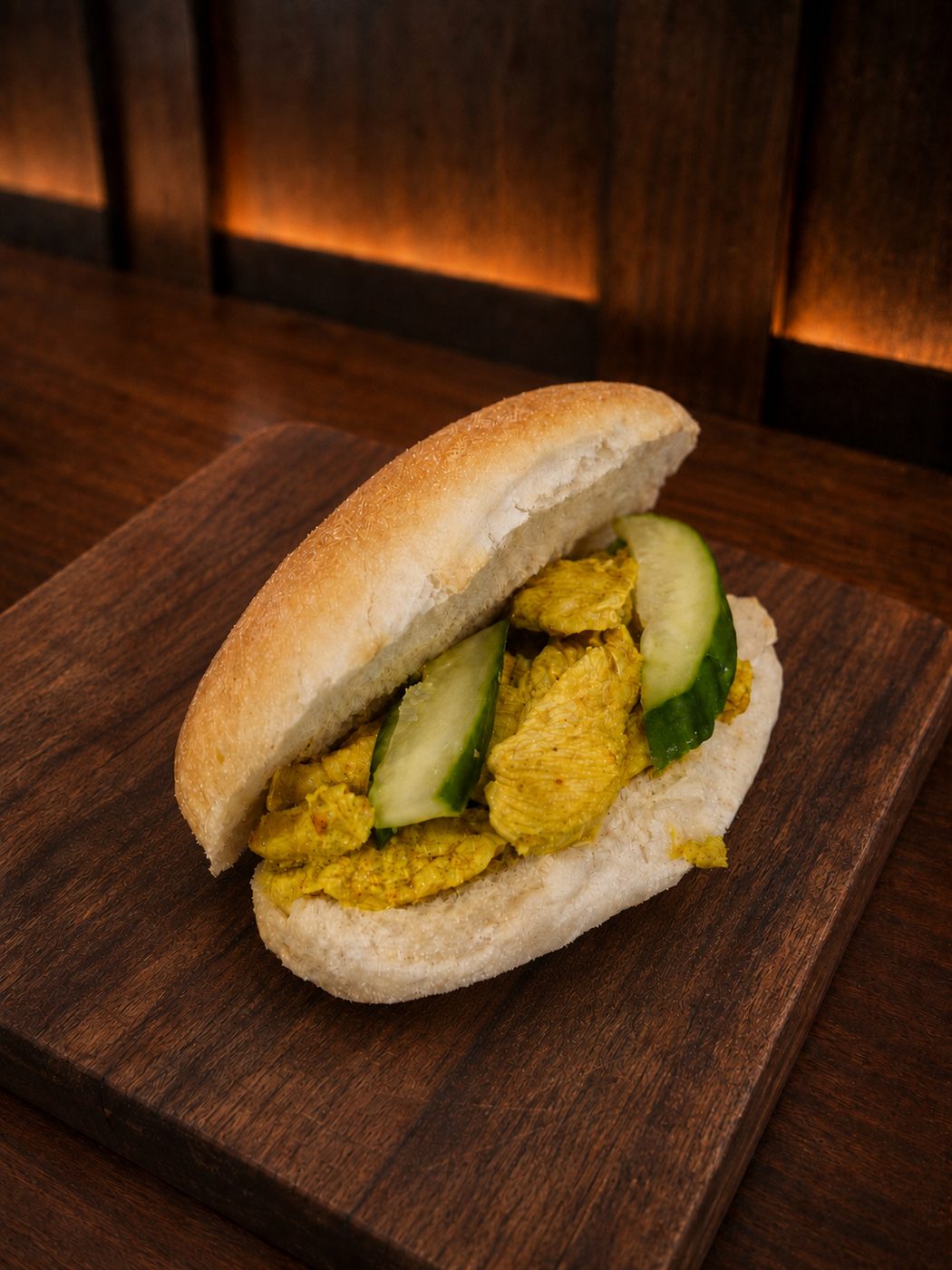 Broodje kipkerrie met malse kipfilet in Surinaamse kerrie